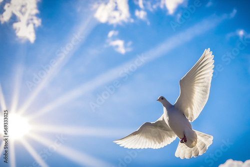 Blue Sky Background with dove, symbol of peace. Illustration Generative AI