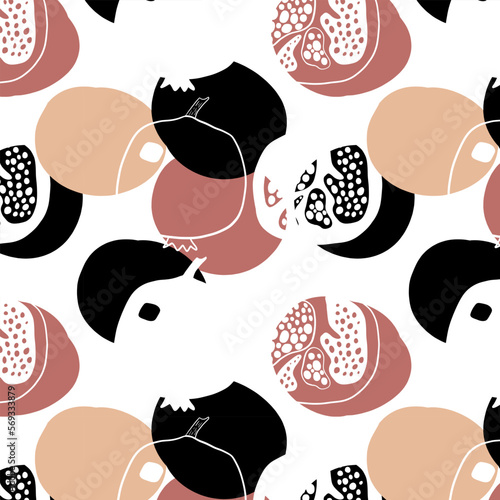 Seamless pattern with stylishly colored pomegranates.