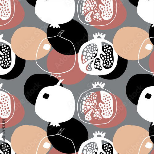 Seamless pattern with stylishly colored pomegranates.