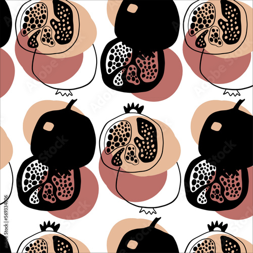 Seamless pattern with stylishly colored pomegranates.