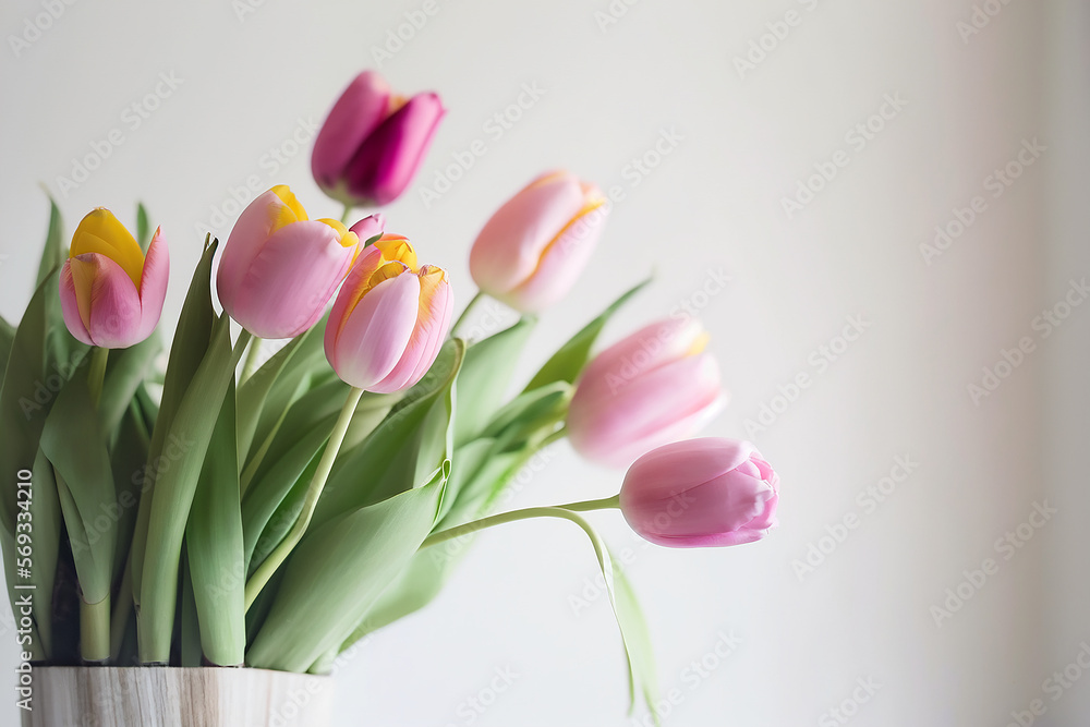 Cute natural spring tulip flowers. Illustration Generative AI Cute natural spring tulip flowers. Illustration Generative AI