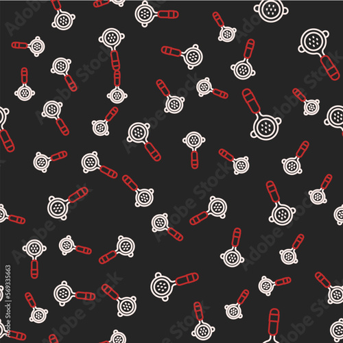Line Coffee filter holder icon isolated seamless pattern on black background. Vector