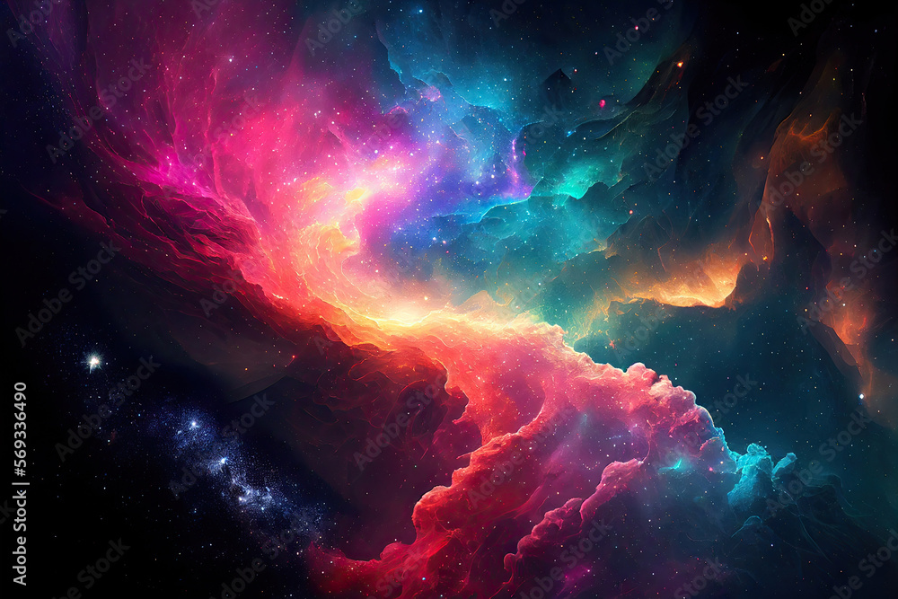 Space background. Galaxy and nebula in night sky with bright stars. Abstract cosmic background. Created with generative AI Space background. Galaxy and nebula in night sky with bright stars. Abstract cosmic background. Created with generative AI
