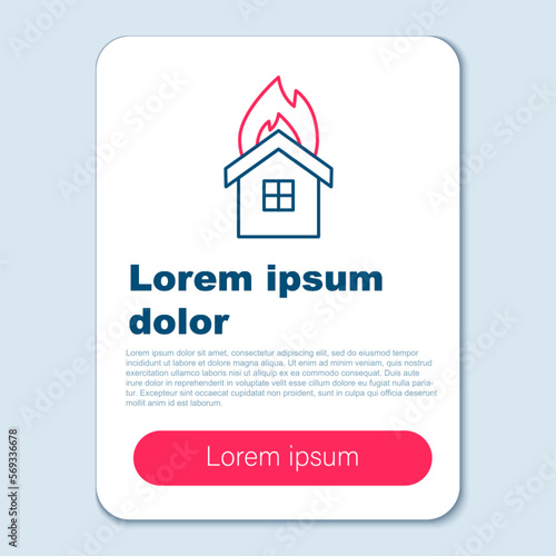 Line Fire in burning house icon isolated on grey background. Insurance concept. Security, safety, protection, protect concept. Colorful outline concept. Vector