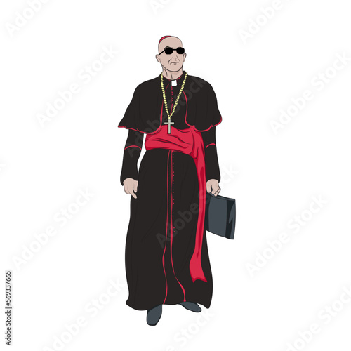 archbishop with briefcase and black glasses