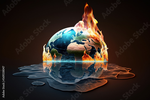 globe map  illustration of climate change  global warming Generative AI  Generativ  KI