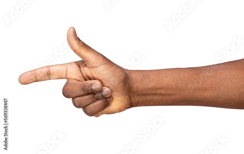 Man pointing finger in order to show something, isolated on white or transparent background photo