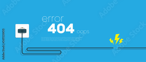 Electric Plug and Socket unplug outline design vector. 404 error background web banner, Electric wire shock, disconnection, loss of connect. Vector 10 eps.