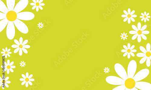 Margaritas blancas sobre fondo verde limón con espacio para texto 