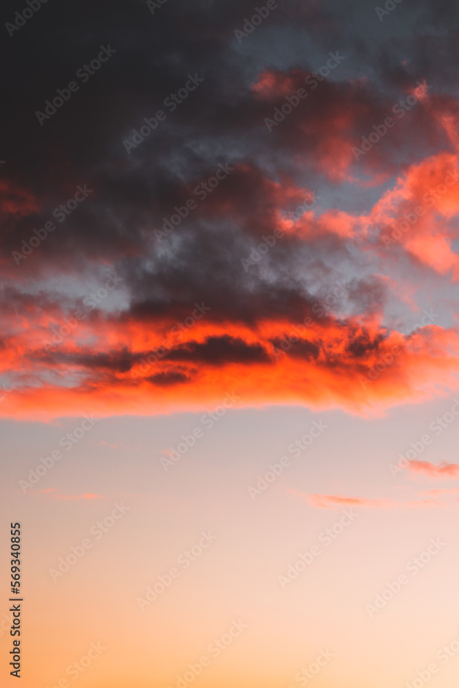Amazing sunset sky with colourful dramatic clouds.
