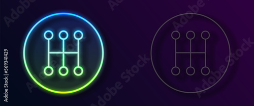 Glowing neon line Gear shifter icon isolated on black background. Manual transmission icon. Vector