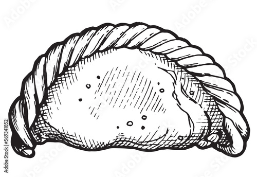 Asian fried dumpling gyoza in sketch style, for menu decor, sticker, coloring, embossing