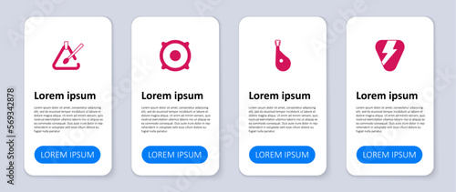 Set Guitar pick, Bandura, Stereo speaker and Triangle musical instrument. Business infographic template. Vector