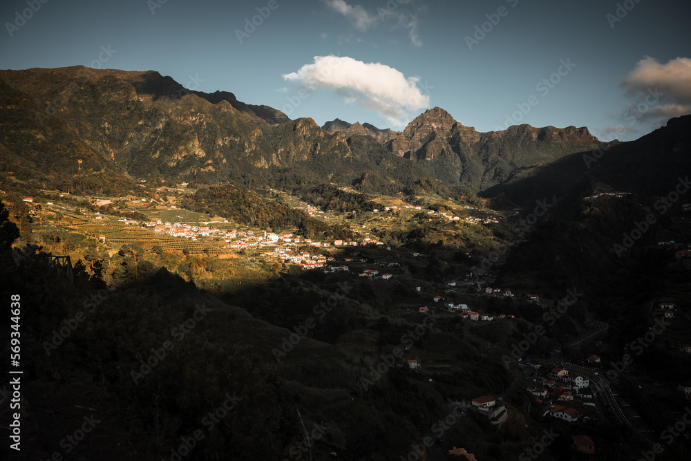 view from the drone of Central Madeira - Sao Vicente, a view of the countryside, nature and the city, traveling and getting to know new places