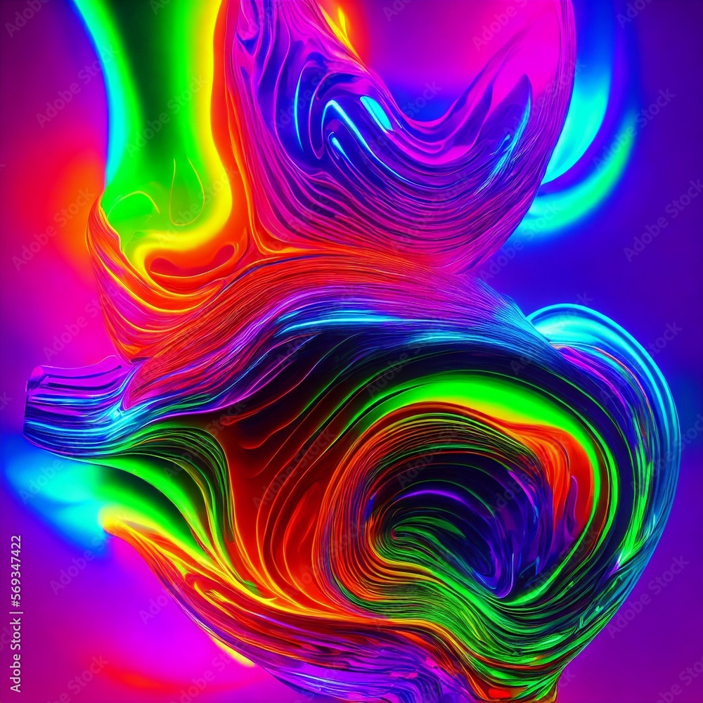 abstract neon light smooth spiral curvy wave, generative art by A.I.