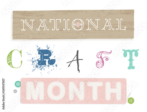 National Craft Month design, in different crafting styles and textures
