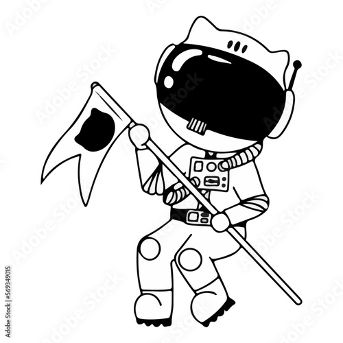 Cosmonaut in different poses. Astronaut in intergalactic space. galaxy. astronauts in a space suit with a helmet isolated on a white background. Black and white illustration