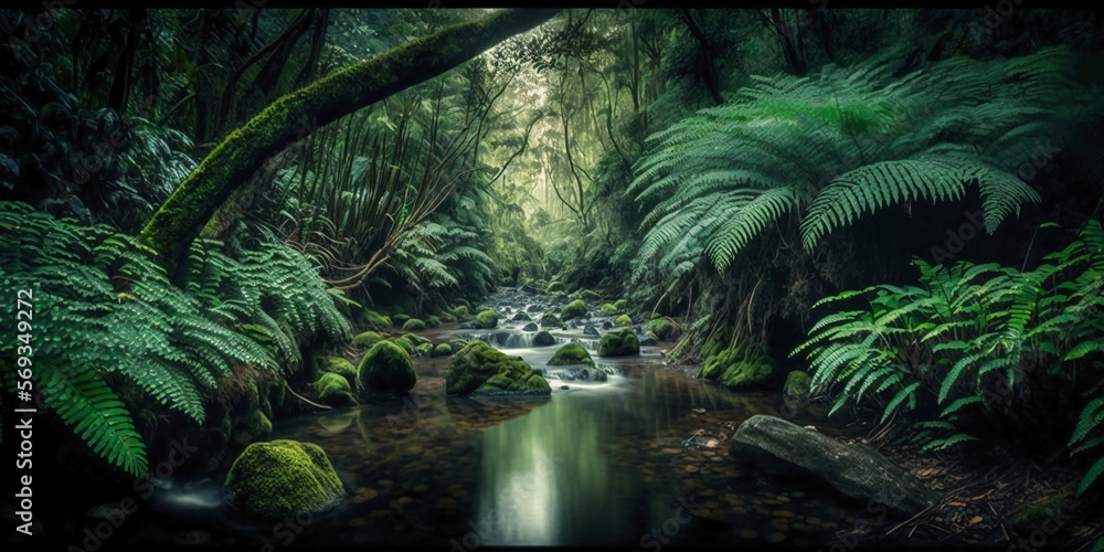 Obraz premium A Tropical Paradise: A Rainforest River Journey