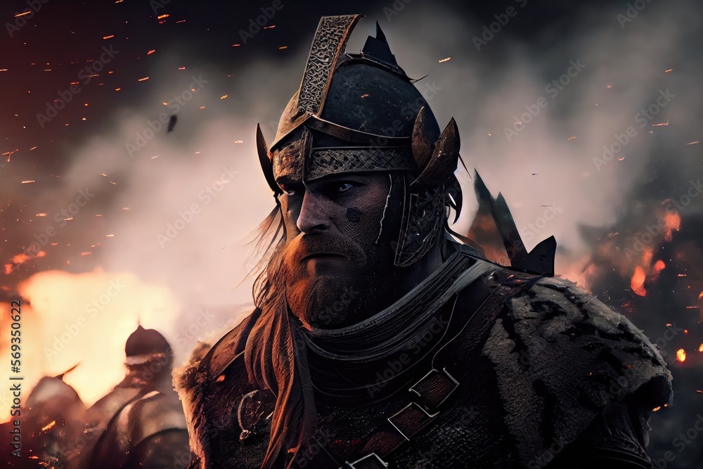 Viking warriors, generals, and Normans fought fiercely at the Battle of the British Isles, an epic battle scene. Generative AI. Viking warriors, generals, and Normans fought fiercely at the Battle of the British Isles, an epic battle scene. Generative AI.