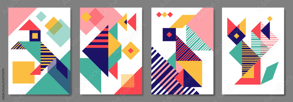 Set of tangram geometric Covers with animals. Set of tangram geometric Covers with animals.