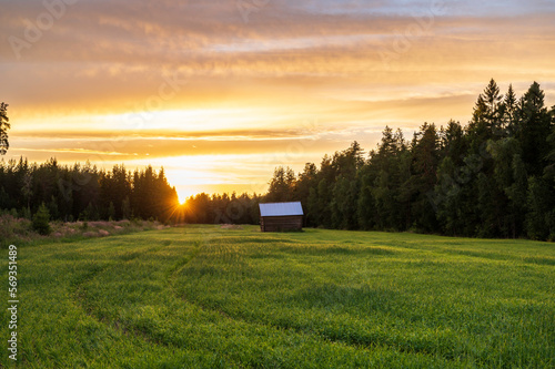 Sunset over a field. Österbotten/Pohjanmaa, Finland