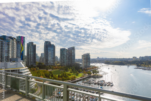 view on vancouver skyline from granville street bridge photo