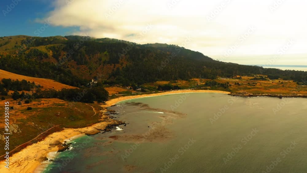 Aerial Slow Motion Shot Of Mountain By Beach, Drone Flying Forward Over Sea - San Francisco, California Aerial Slow Motion Shot Of Mountain By Beach, Drone Flying Forward Over Sea - San Francisco, California