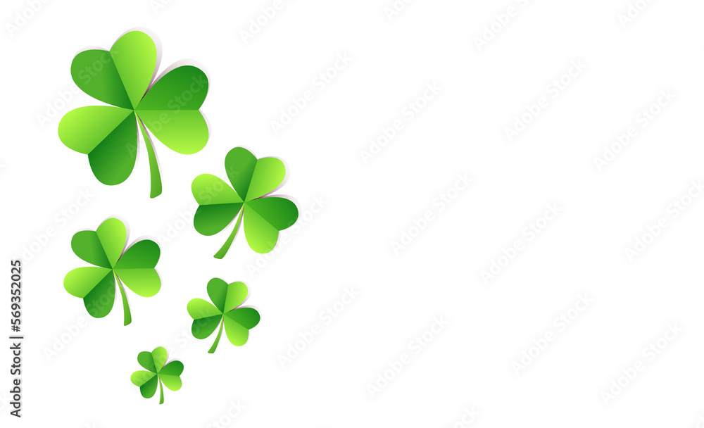 St. Patrick's Day Background with Green Paper Shamrock png Cut Out Illustration on Transparent Background with Copy Space - obrazy, fototapety, plakaty 