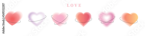 Abstract blurred gradients hearts set. Soft graphic elements collection for valentine day.Y2k aesthetics aura. Vector isolated illustration