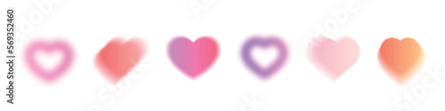 Abstract blurred gradients hearts set. Soft graphic elements collection for valentine day.Y2k aesthetics aura. Vector isolated illustration