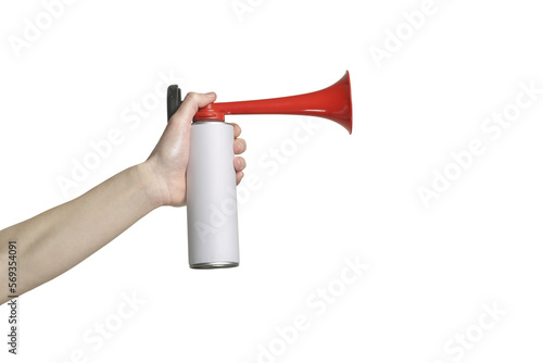 Fotografi hand with air horn metal can