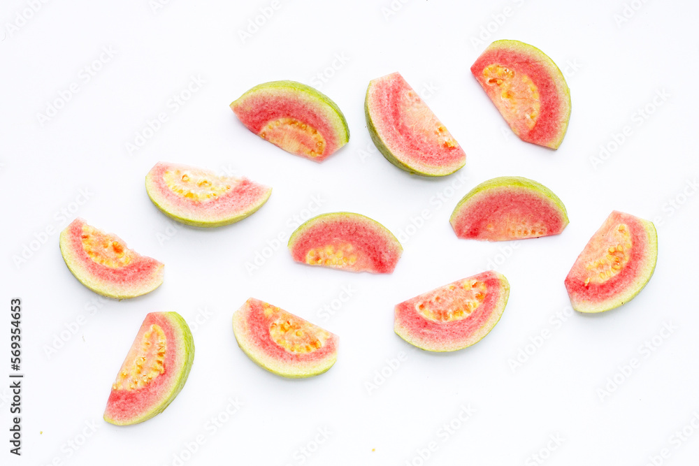 Fresh pink guava on white background. Fresh pink guava on white background.