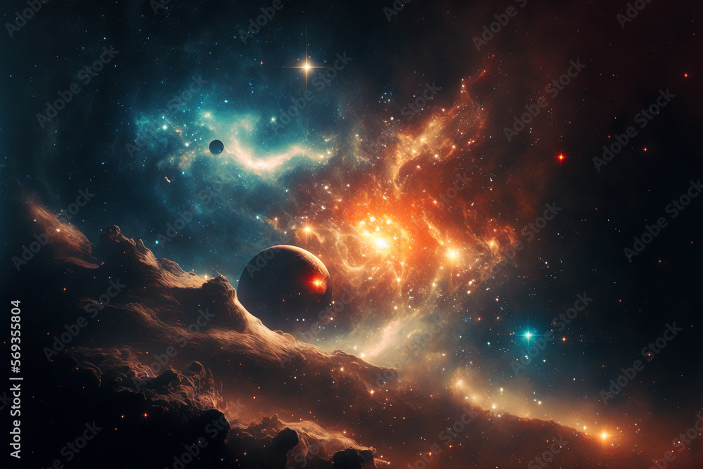 Background with galaxies, stars, and space theme. AI. 