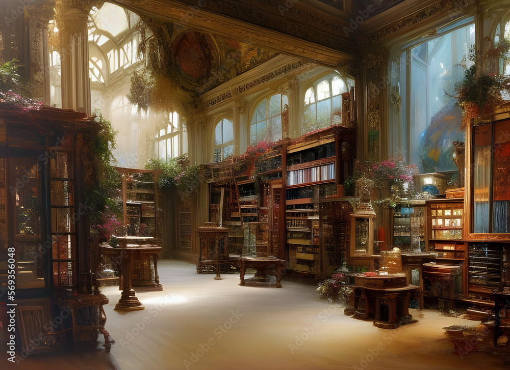 The interior of an old fashioned natural history museum with assorted ...