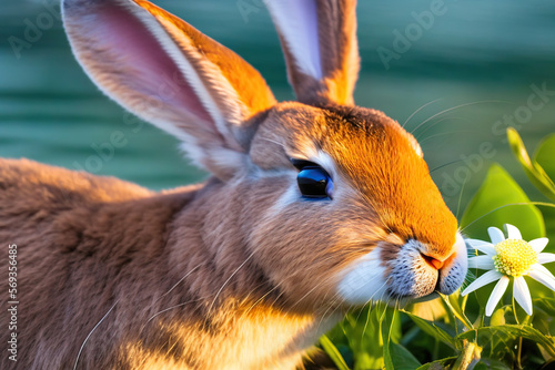 Extreme Close Up of a Rabbit and Edelweiss Flowers Generative AI Photo © Lila Patel