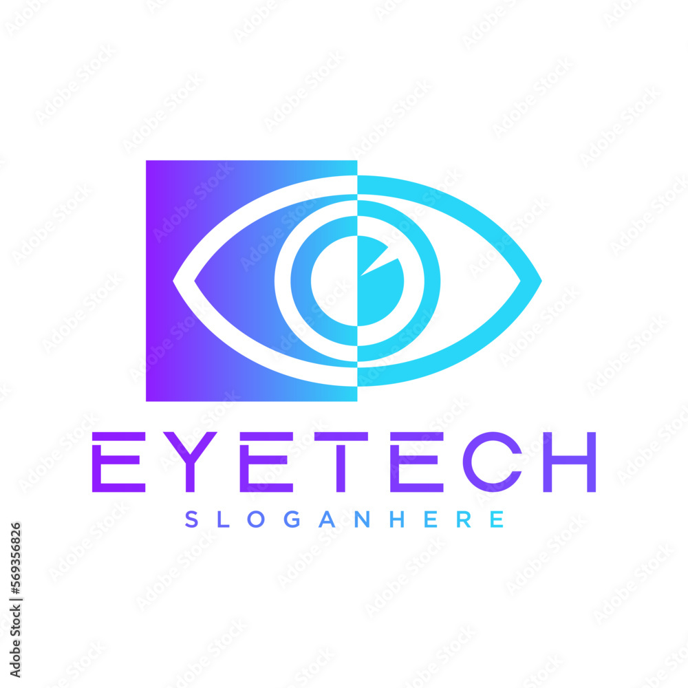 Eye technology logo design, eye symbol icon, software logo, vector illustration. Digital eye creative symbol concept.