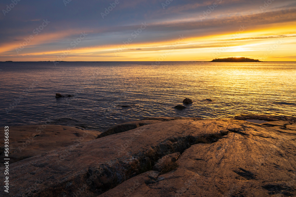 Summer sunset over the sea. Pörkenäs, Jakobstad/Pietarsaari. Finland