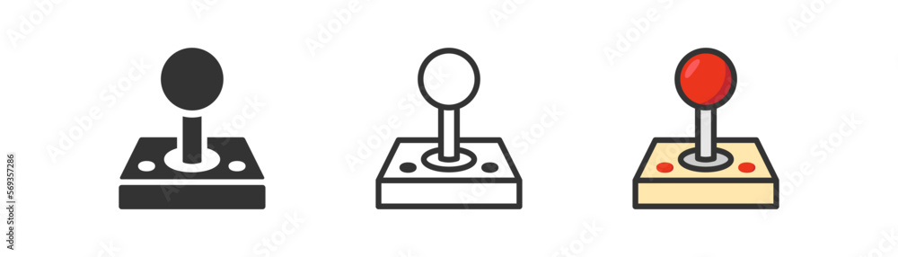 Joystick icon on light background. Retro gaming, 90's symbol. Joypad, game console, vintage, 8bit videogame controller signs. Outline, flat, and colored style. Flat design. Vector illustration. Joystick icon on light background. Retro gaming, 90's symbol. Joypad, game console, vintage, 8bit videogame controller signs. Outline, flat, and colored style. Flat design. Vector illustration.