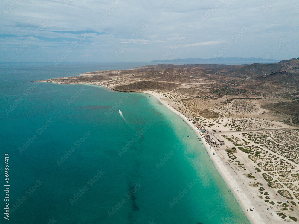 Aerial view of Tecolote beach in Baja California, Mexico