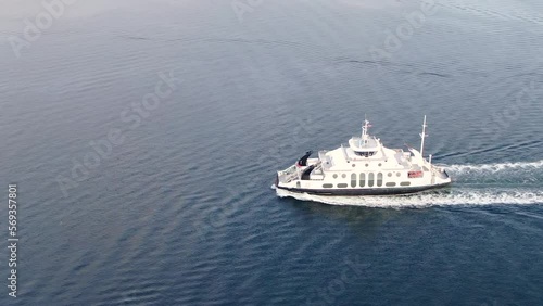 Ferry boat in Oslo fjord, Norway at sunset