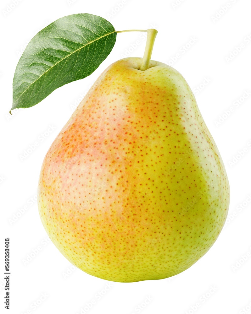 Red yellow pear fruit with leaf isolated on white Red yellow pear fruit with leaf isolated on white