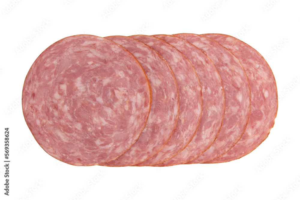 ham slices isolated on white background, heap pieces of sliced prosciutto laid out to create layout ham slices isolated on white background, heap pieces of sliced prosciutto laid out to create layout