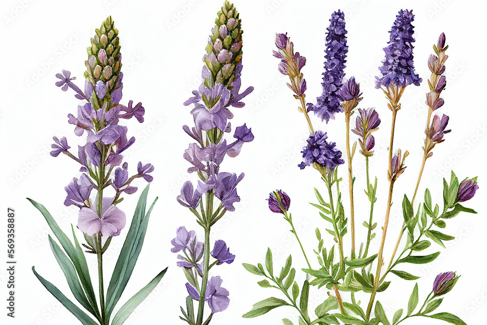 Naklejka premium Lavender Flowers, Illustration, Generative AI