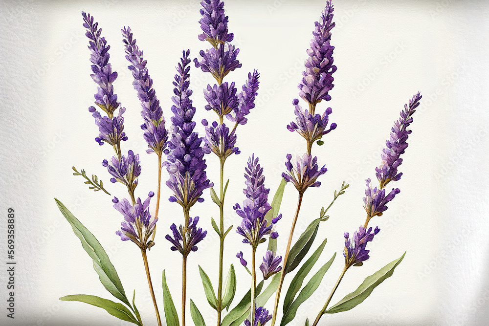 Naklejka premium Lavender Flowers, Illustration, Generative AI