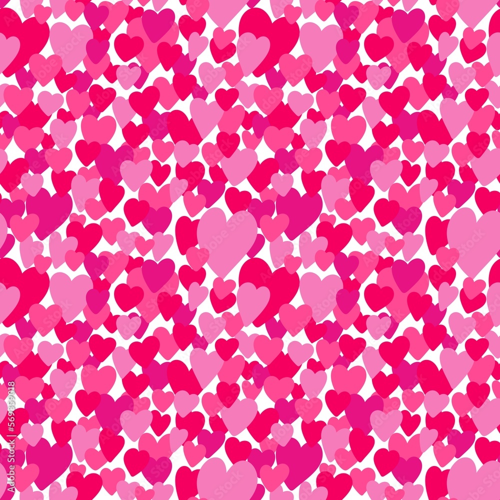 Pink hearts on white background 