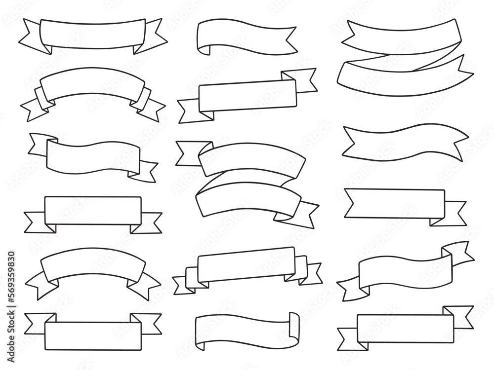 Ribbons doodle set. Ribbons banners in sketch style. Hand drawn vector illustration isolated on white background. Ribbons doodle set. Ribbons banners in sketch style. Hand drawn vector illustration isolated on white background.