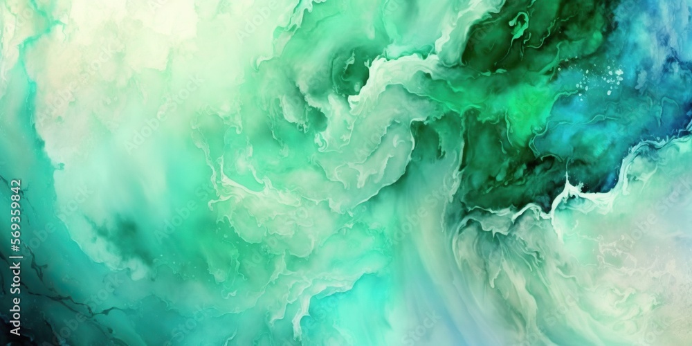 Abstract Background Green Watercolor Paint Liquid Fluid Texture For Graphic Design. Generative AI.