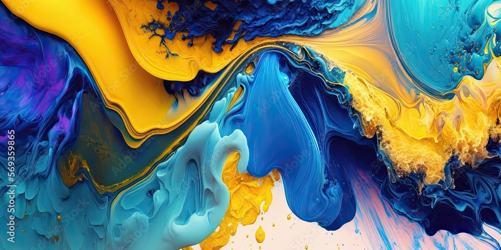 Abstract Background Blue and Yellow Watercolor Paint Liquid Fluid