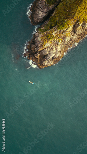 Aerial view of an island in the Ilhabela region off the coast of Sao Paulo in Brazil