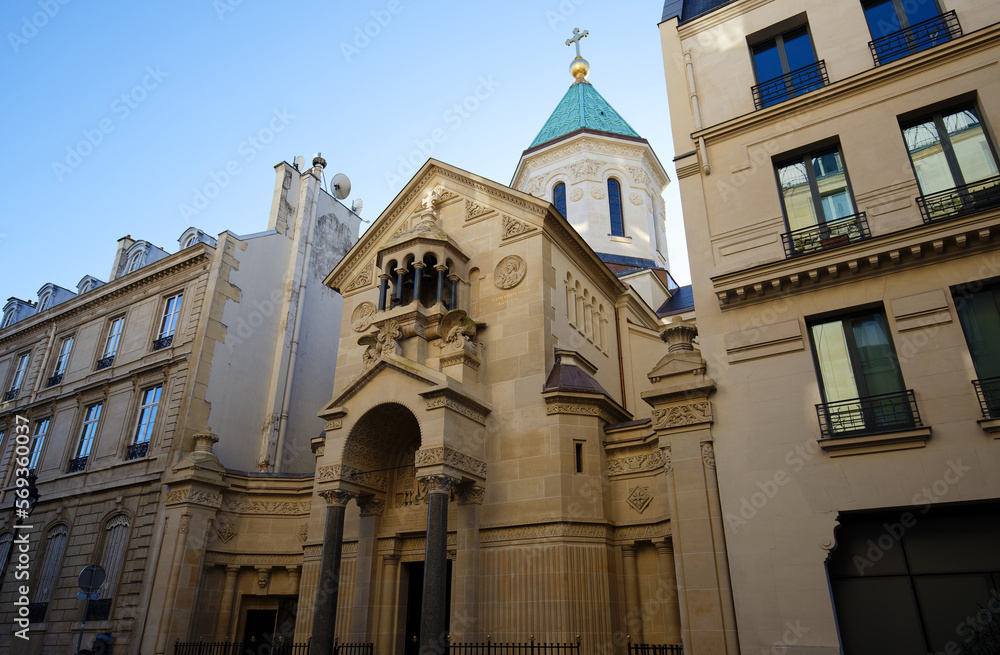 Obraz premium The Armenian Apostolic Cathedral in Paris is located at Rue Jean-Goujon in the 8th arrondissement of Paris, France and is dedicated to John the Baptist.